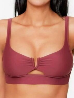 Bar III V-Wire Bikini Top Women XL Red Velvet Notch Neck Cutout Adjustable Swim